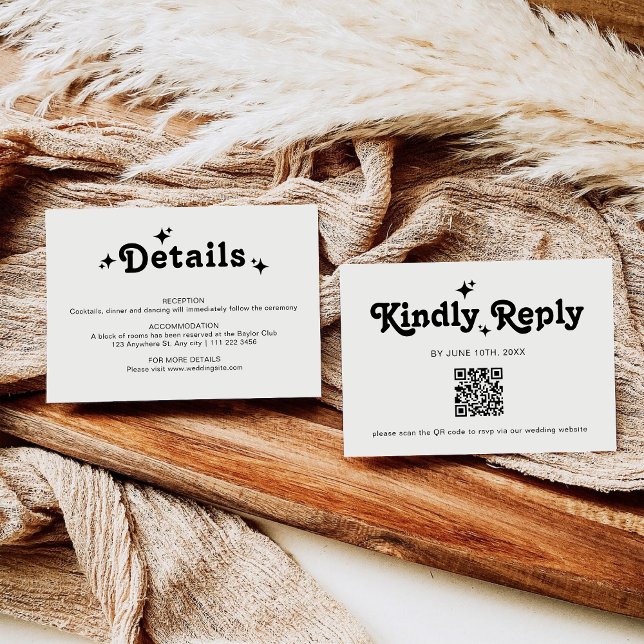 Cartons Réponse Code QR Simple Mariage Rétro (Créateur téléchargé)