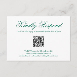 Cartons Réponse Code QR vert émeraude traditionnel Mariage élégant