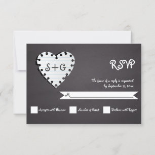 Cartons Réponse Coeur de papier sur tableau noir & mariage monogra