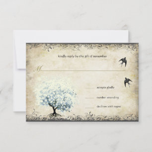 Cartons Réponse Cœur Feuille Arbre Bleu Oiseaux Vintage Perle Parc