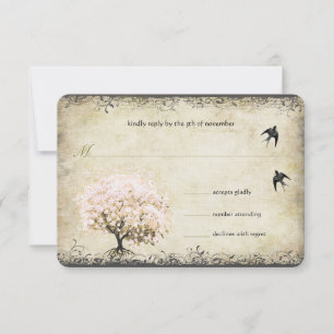 Cartons Réponse Coeur Feuille Pink Tree Oiseaux Vintages Mariage R