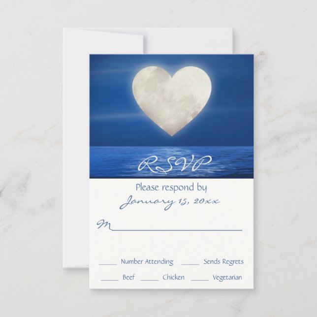Cartons Réponse Coeur Lune sur l'eau Plage Mariage (Devant)