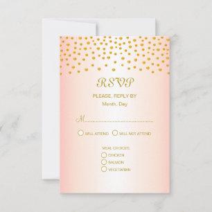 Cartons Réponse Confetti d'or sur Rose Mariage d'or