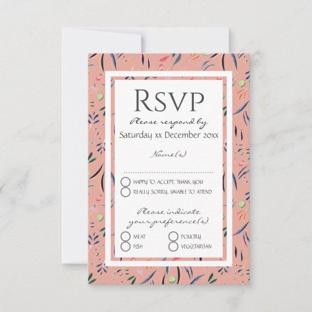 Cartons Réponse CORAL PINK MARIAGE floral personnalisé (Devant)