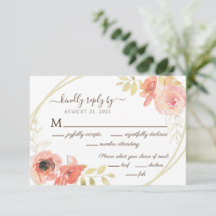 Cartons Réponse Coral rose rose et or Feuille Floral Mariage