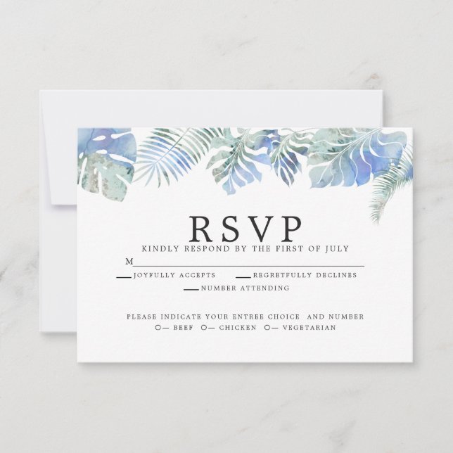 Cartons Réponse Cornflower Blue Tropical Aquarelle Feuilles (Devant)