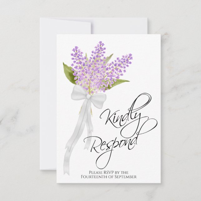 Cartons Réponse Correspondre À L'Aquarelle Lilacs Bouquet Mariage (Devant)