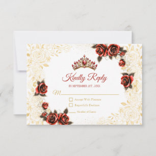 Cartons Réponse Couronne de Fleurs de Tiara Rouge Doré pour Quince