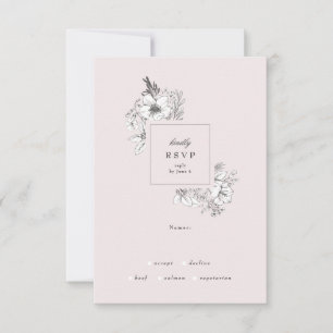 Cartons Réponse Couronne de fleurs en aquarelle avec monogramme et