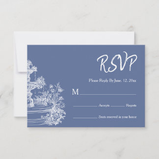 Cartons Réponse Couronne de mariage bohème bleu poussiéreux de fle