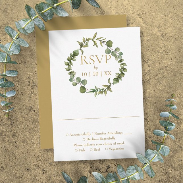 Cartons Réponse Couronne de verdure botanique élégante en or (Botanical Greenery Garland Elegant Gold RSVP Card)