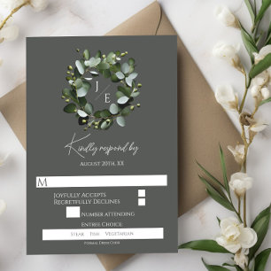 Cartons Réponse Couronne Monogramme Eucalyptus moderne   Gray