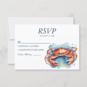 Cartons Réponse Crabe d'aquarelle tendance Mariage de plage nautiq