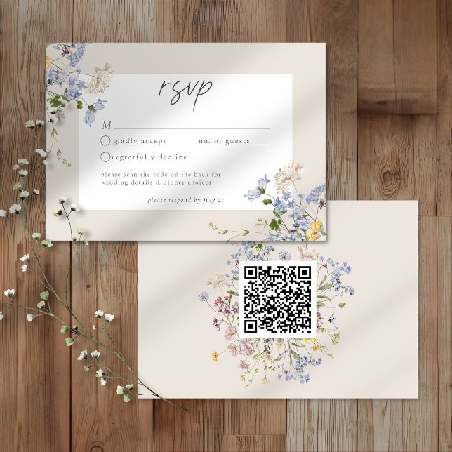 Cartons Réponse Cream Wildflower Garden Elegant Wedding QR (Créateur téléchargé)
