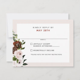 Cartons Réponse Crème Bourgogne Rose Rose Dusty Mariage