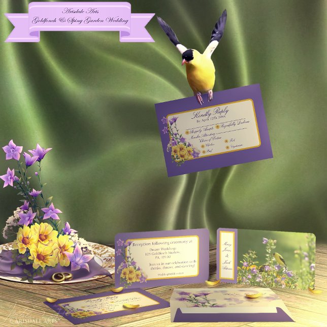 Cartons Réponse Crème de mariage du jardin de printemps Goldfinch (Spring into your wedding with Arisdale Arts Goldfinch Garden and Spring Garden Collection set.)