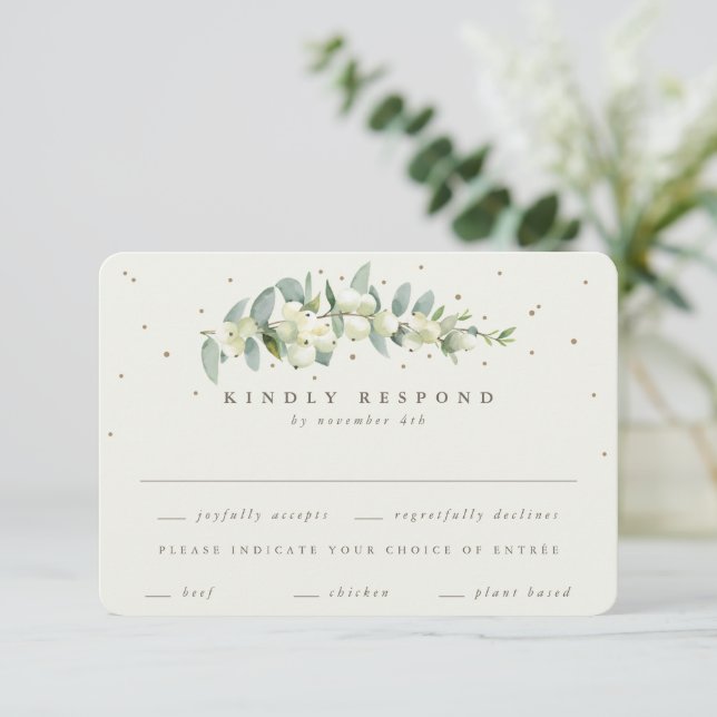 Cartons Réponse Crème Snowberry+Eucalyptus Stem Mariage d'hiver (Debout devant)