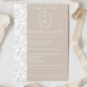 Cartons Réponse Crest Monogram Pale Taupe Mariage
