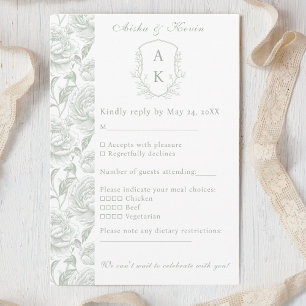 Cartons Réponse Crest Monogram Sage Green Mariage