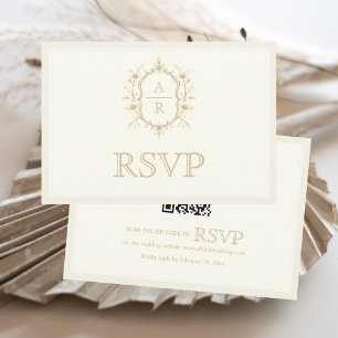 Cartons Réponse Crête florale en sépia monogramme code QR mariage