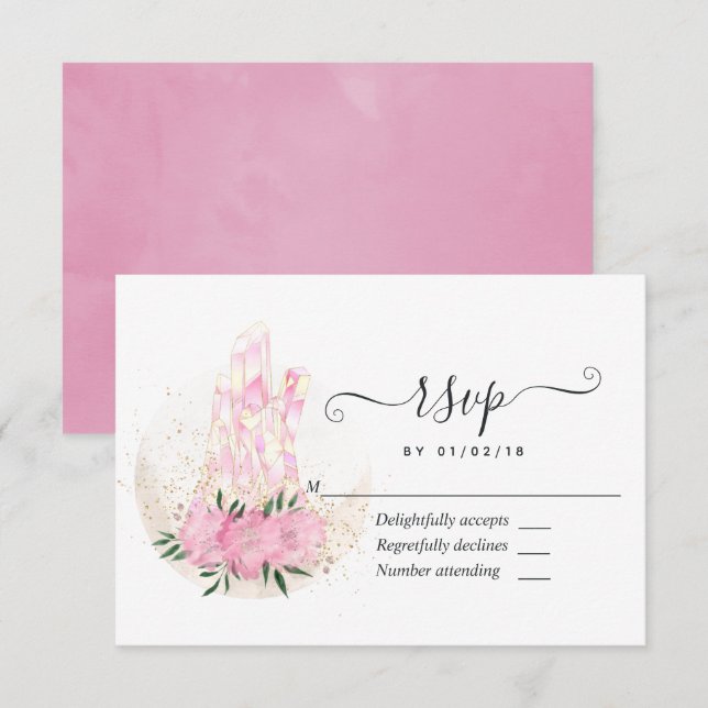 Cartons Réponse Cristaux d'aquarelle géométrique rose (Devant / Derrière)