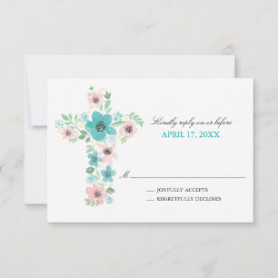 Cartons Réponse Croix de fleurs d'aquarelle Première communion sai