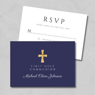 Cartons Réponse Croix Religieuse Bleu Marine Garçon Première Commu