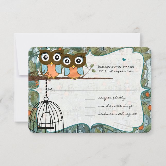 Cartons Réponse Cute Aqua Blue Owl Épouse Mon meilleur ami Mariage (Devant)