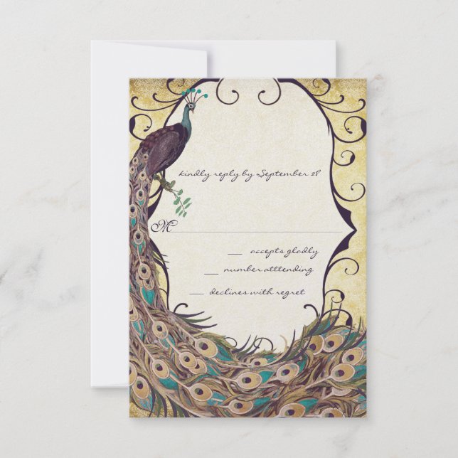 Cartons Réponse Damask Peacock Elegance Eggplant Gold et Aqua (Devant)