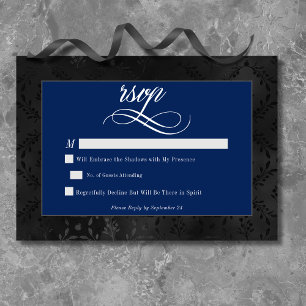 Cartons Réponse Dark Gothique Noir Floral Satin Damas Mariage bleu