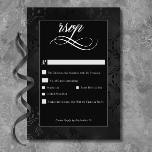 Cartons Réponse Dark gothique noir floral satin Mariage damassé