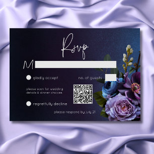 Cartons Réponse Dark Moody Blue Lavender Floral Moderne Mariage