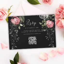Cartons Réponse Dark Moody Floral Code QR Mariage