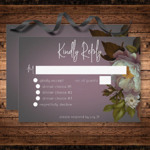 Cartons Réponse Dark Moody Mauve Floral Moderne Dîner Mariage