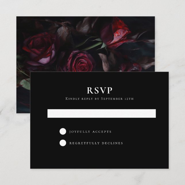 Cartons Réponse Dark Moody Noir Romantique Rose Mariage simple (Devant / Derrière)