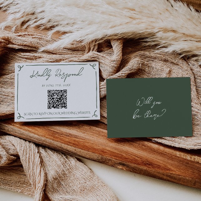 Cartons Réponse Dark Moss Green Whimsical Boho QR Code Wedding  (Créateur téléchargé)