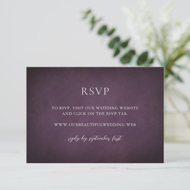 Cartons Réponse Dark Purple Fine Art Floral Elegant Wedding (Debout devant)