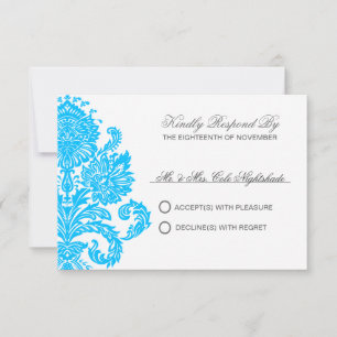 Cartons Réponse Deep Sky Blue Elegant Mariage damassé personnalisa