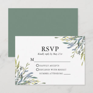 Cartons Réponse Délicat Aquarelle Verdure Sage Vert Mariage