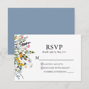 Cartons Réponse Délicat Fleur sauvage Aquarelle Mariage Dusty Blue