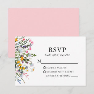 Cartons Réponse Délicat Fleur sauvage Aquarelle Mariage rose