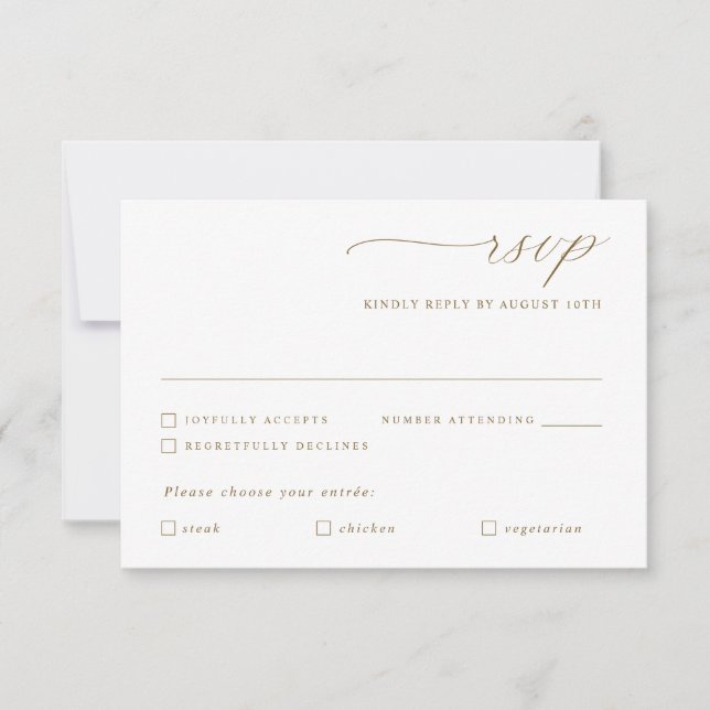 Cartons Réponse Délicat Gold Calligraphy Mariage Option de repas (Devant)
