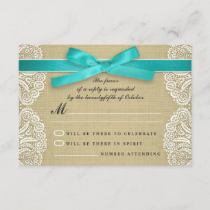 Cartons Réponse Dentelle blanche, ruban bleu et burlap mariage RSV