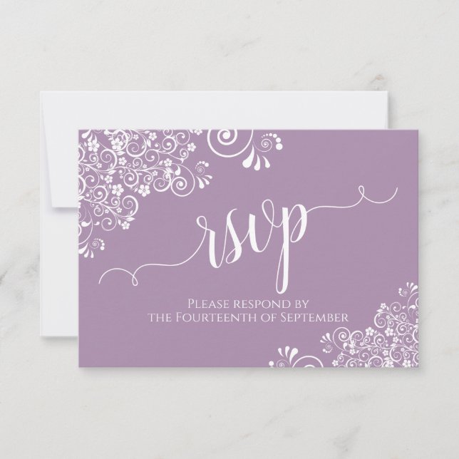 Cartons Réponse Dentelle blanche sur Lavender Elegant Mariage de c (Devant)
