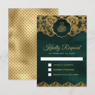 Cartons Réponse Dentelle de mariage islamique feuille d'or vert ém