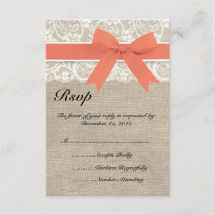 Cartons Réponse Dentelle et ruban et toile de jute de corail