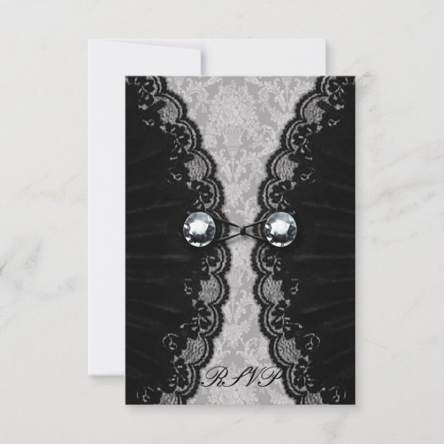 Cartons Réponse Dentelle noire et Diamant Look Goth Mariage (Devant)