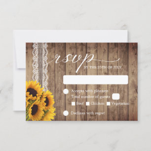 Cartons Réponse Dentelle rustique & Twine Country Sunflower Weddin