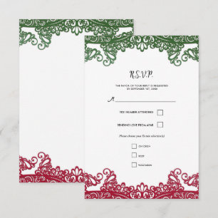 Cartons Réponse Dentelle verte et rouge Elégant Mariage Fiesta RSV
