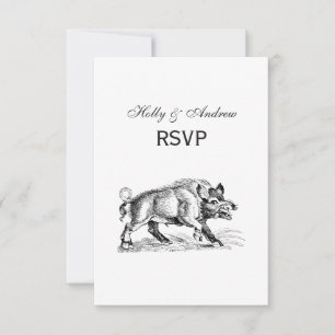 Cartons Réponse Dessin vintage de sanglier en noir et blanc #2